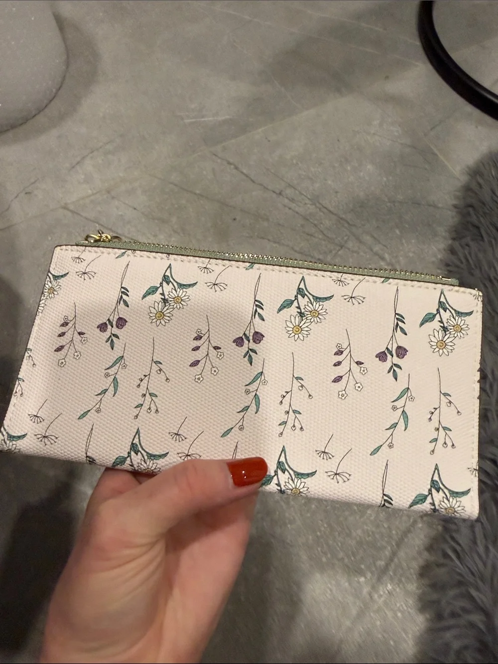 Floral Printed Wristlet Wallet with Sage Trim and Wristlet Bracelet